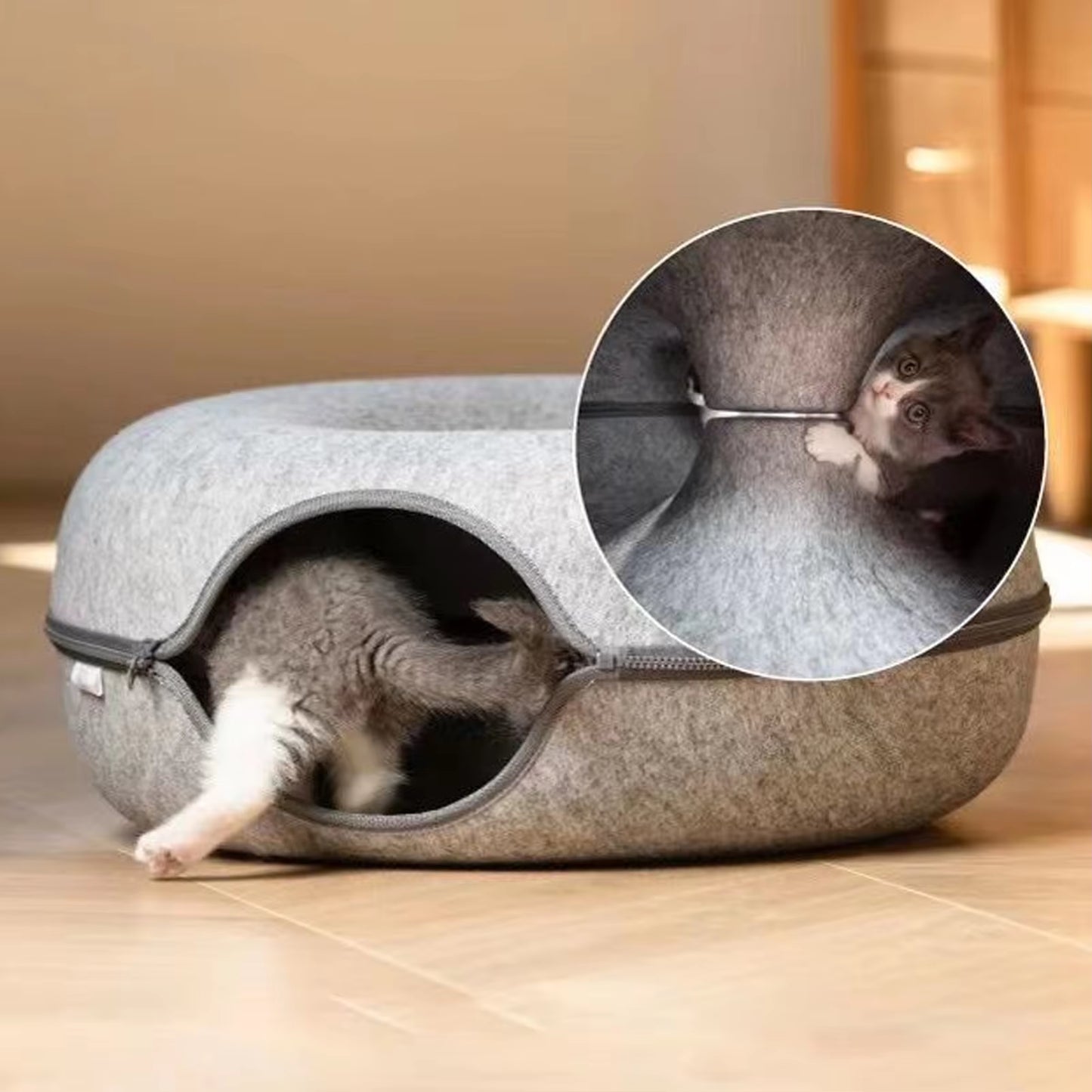 CozyTunnel Donut Cat Bed & Play Toy - Dual-Use Interactive Tunnel for Cats, Kittens, Ferrets & Rabbits