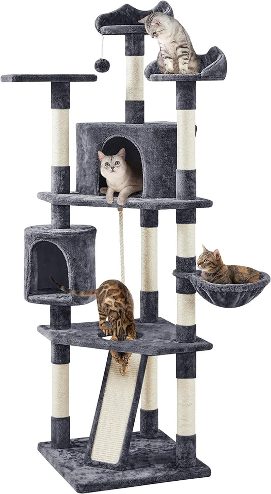 SkyPal 79-Inch Multi-Level Cat Tree - Sisal Scratching Posts, Plush Perches & Stable Condo for Cats & Kittens (Dark Gray)