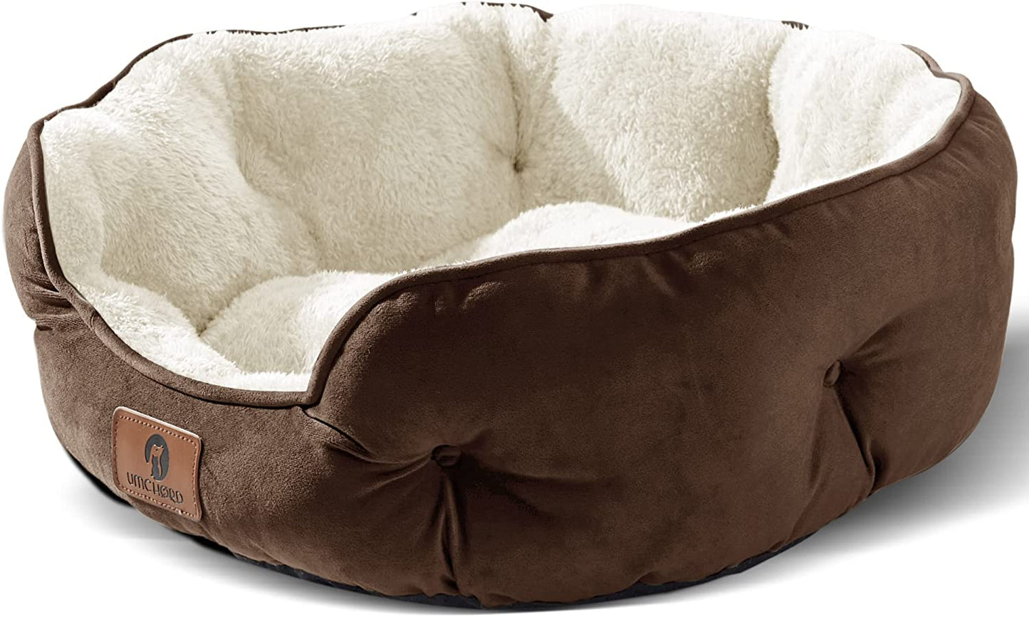 CozyNest Small Dog & Cat Bed - Soft, Machine Washable with Anti-Slip & Water-Resistant Oxford Bottom (20 Inches, Brown)