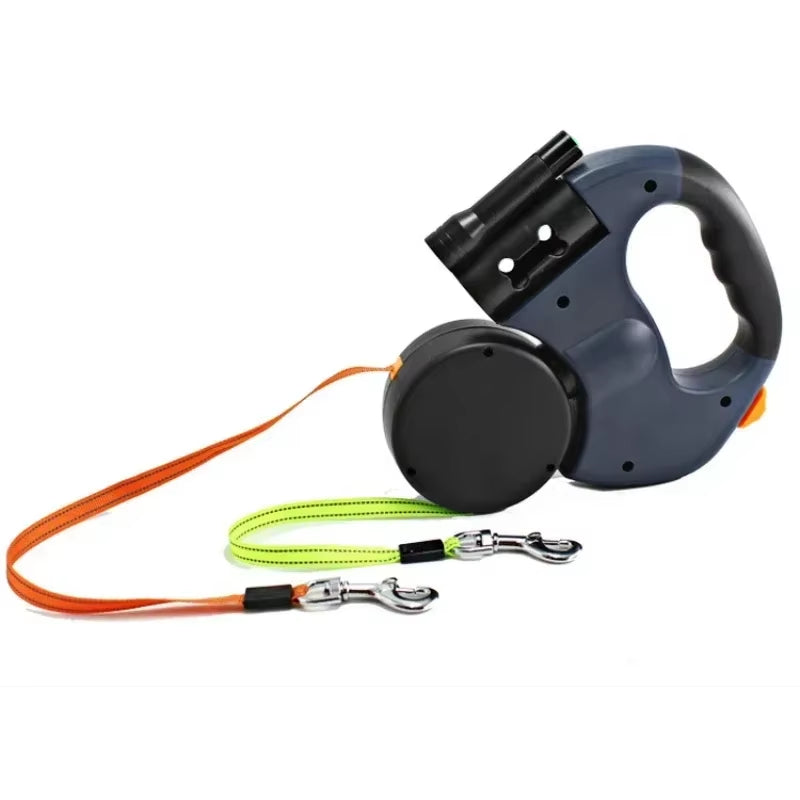 GlowLeash LED Automatic Retractable Dog Leash - Dual-Headed with Plastic Bag Box for Convenient Walks