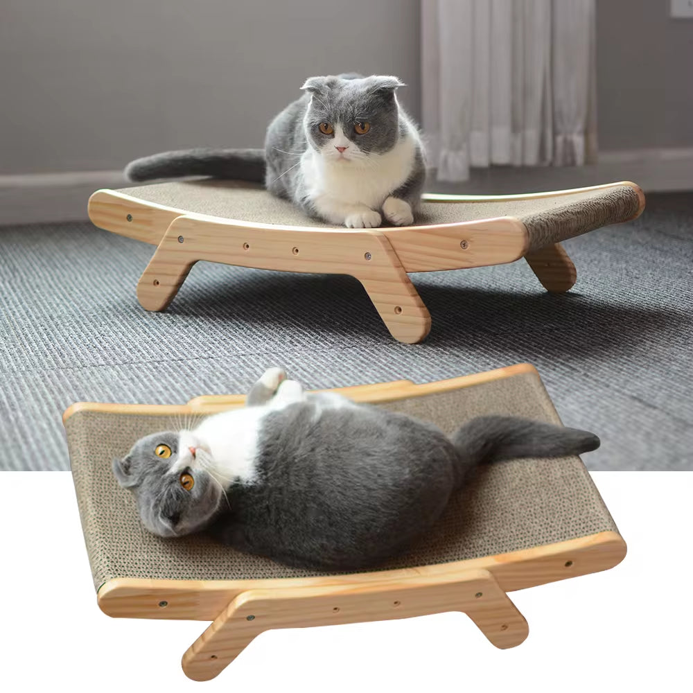 CatLounge 3-in-1 Wooden Scratcher & Lounge Bed - Detachable Scratching Post for Claw Training & Play