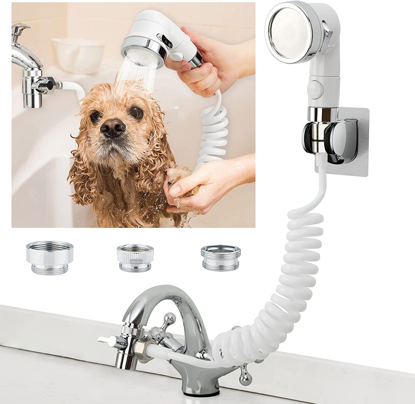 FreshRinse Dog Bathing Hose Set - Sink Faucet Sprayer Attachment & Shower Head for Easy Pet Baths