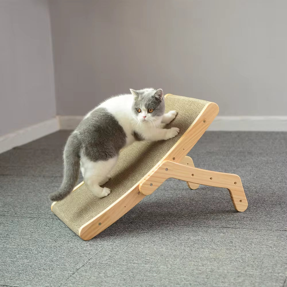 CatLounge 3-in-1 Wooden Scratcher & Lounge Bed - Detachable Scratching Post for Claw Training & Play