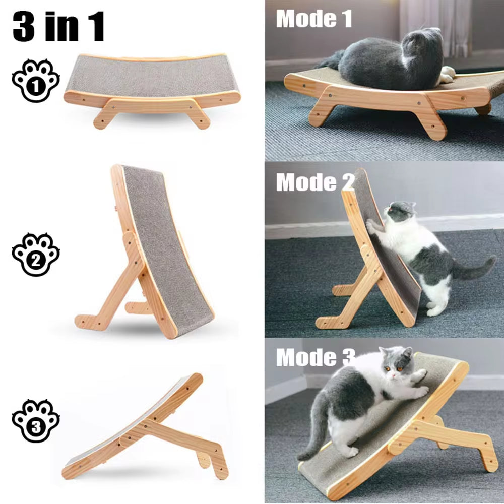 CatLounge 3-in-1 Wooden Scratcher & Lounge Bed - Detachable Scratching Post for Claw Training & Play