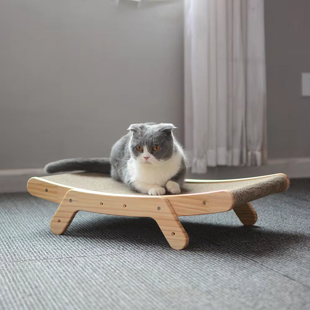 CatLounge 3-in-1 Wooden Scratcher & Lounge Bed - Detachable Scratching Post for Claw Training & Play