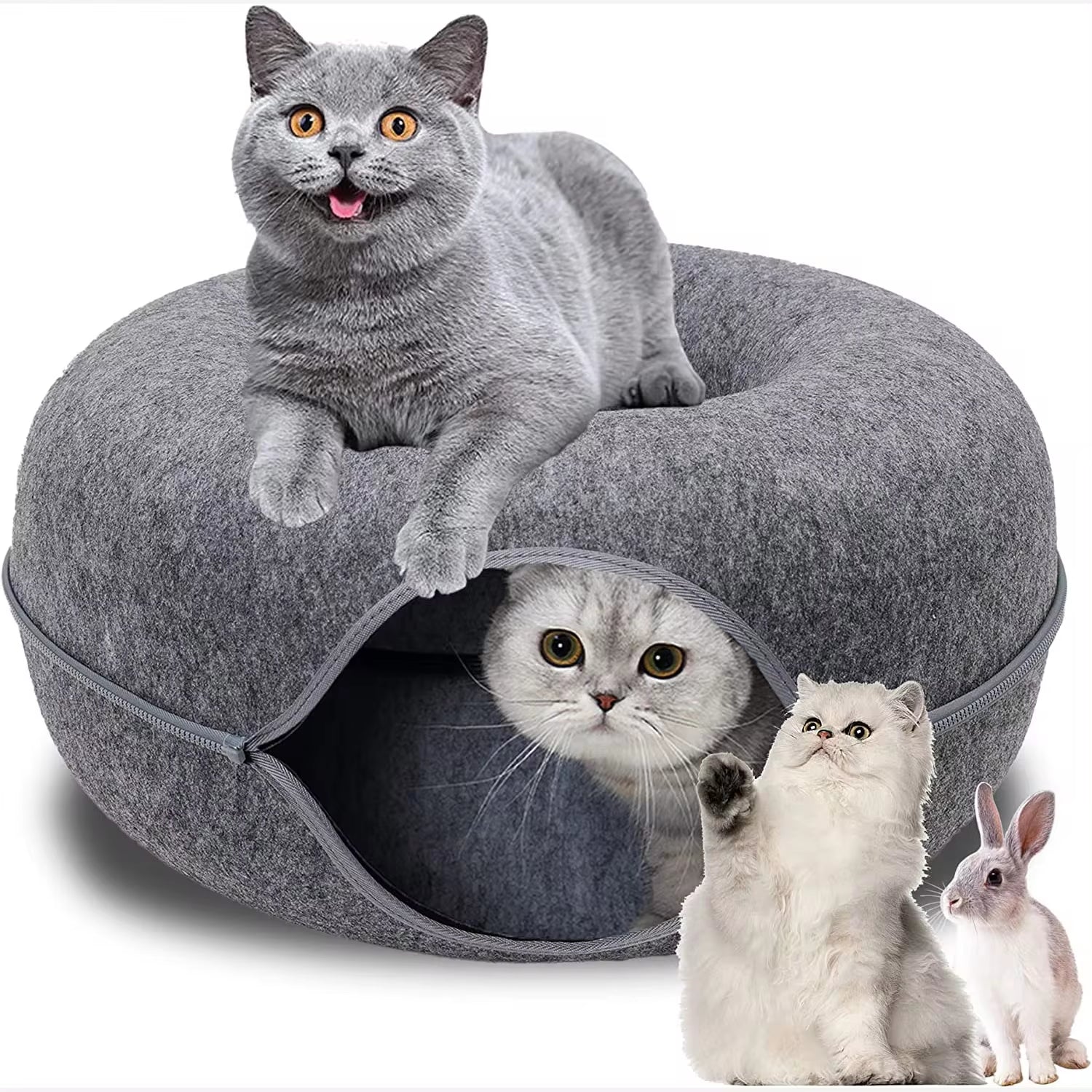 CozyTunnel Donut Cat Bed & Play Toy - Dual-Use Interactive Tunnel for Cats, Kittens, Ferrets & Rabbits