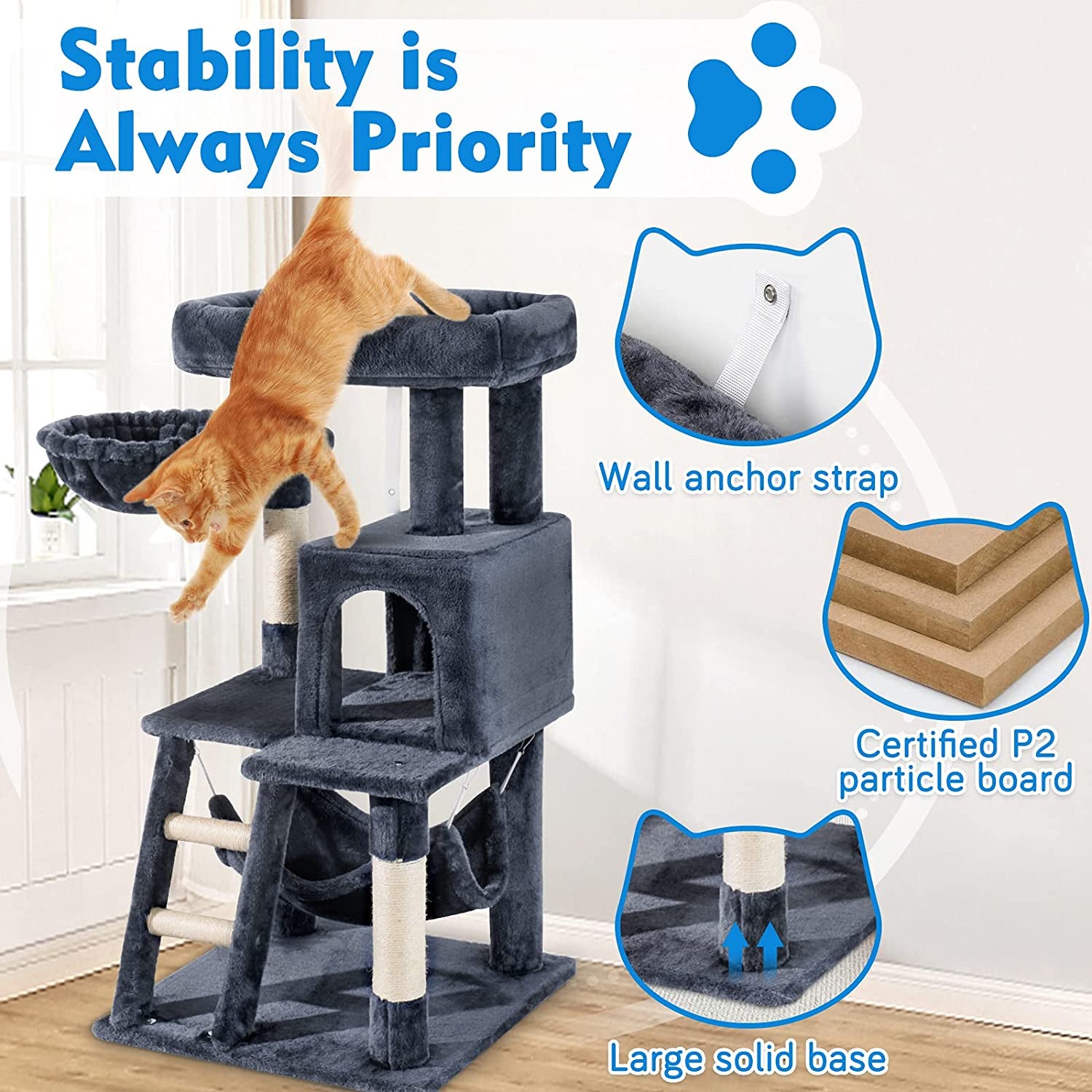 SkyClimb 39-Inch Cat Tree - Multi-Level Tower with Scratching Posts, Condo & Plush Perch for Kittens & Cats