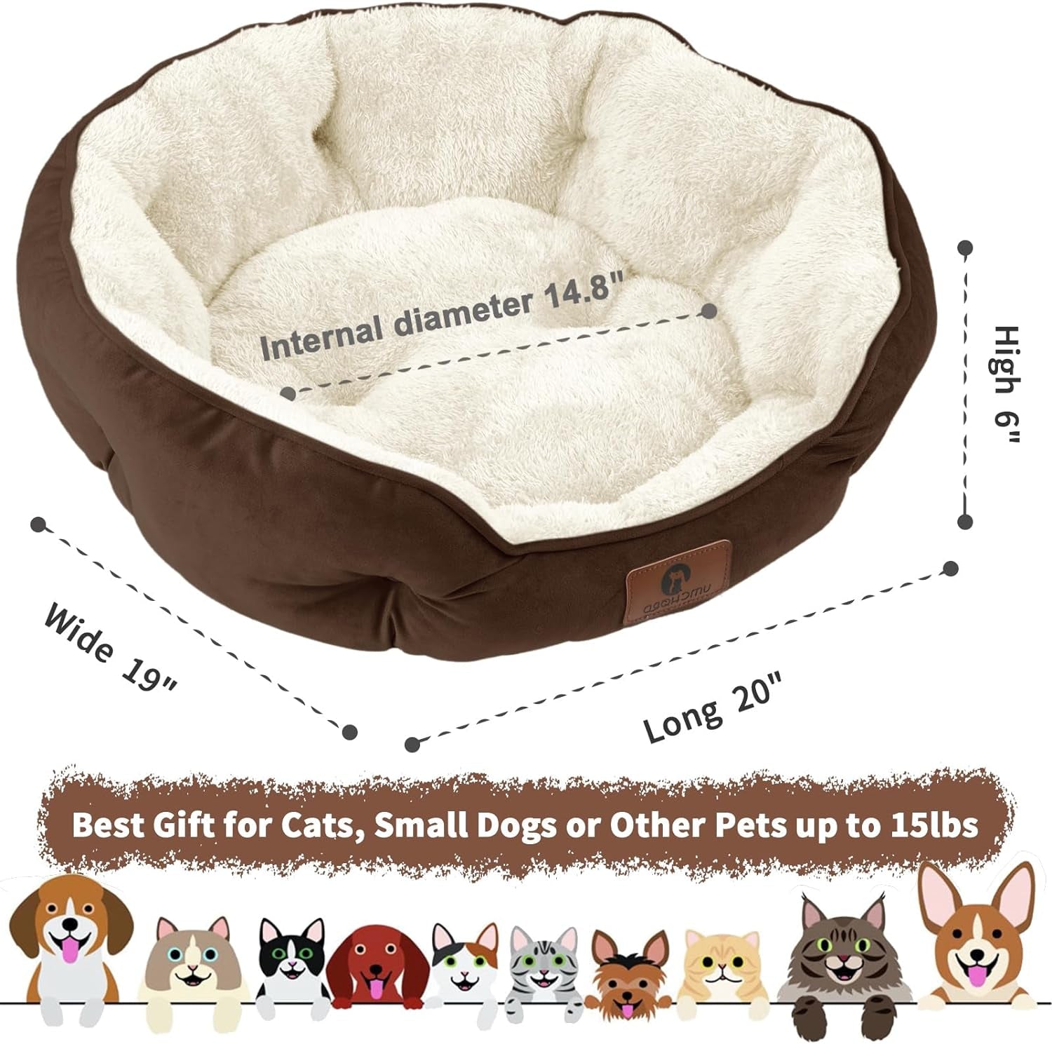 CozyNest Small Dog & Cat Bed - Soft, Machine Washable with Anti-Slip & Water-Resistant Oxford Bottom (20 Inches, Brown)