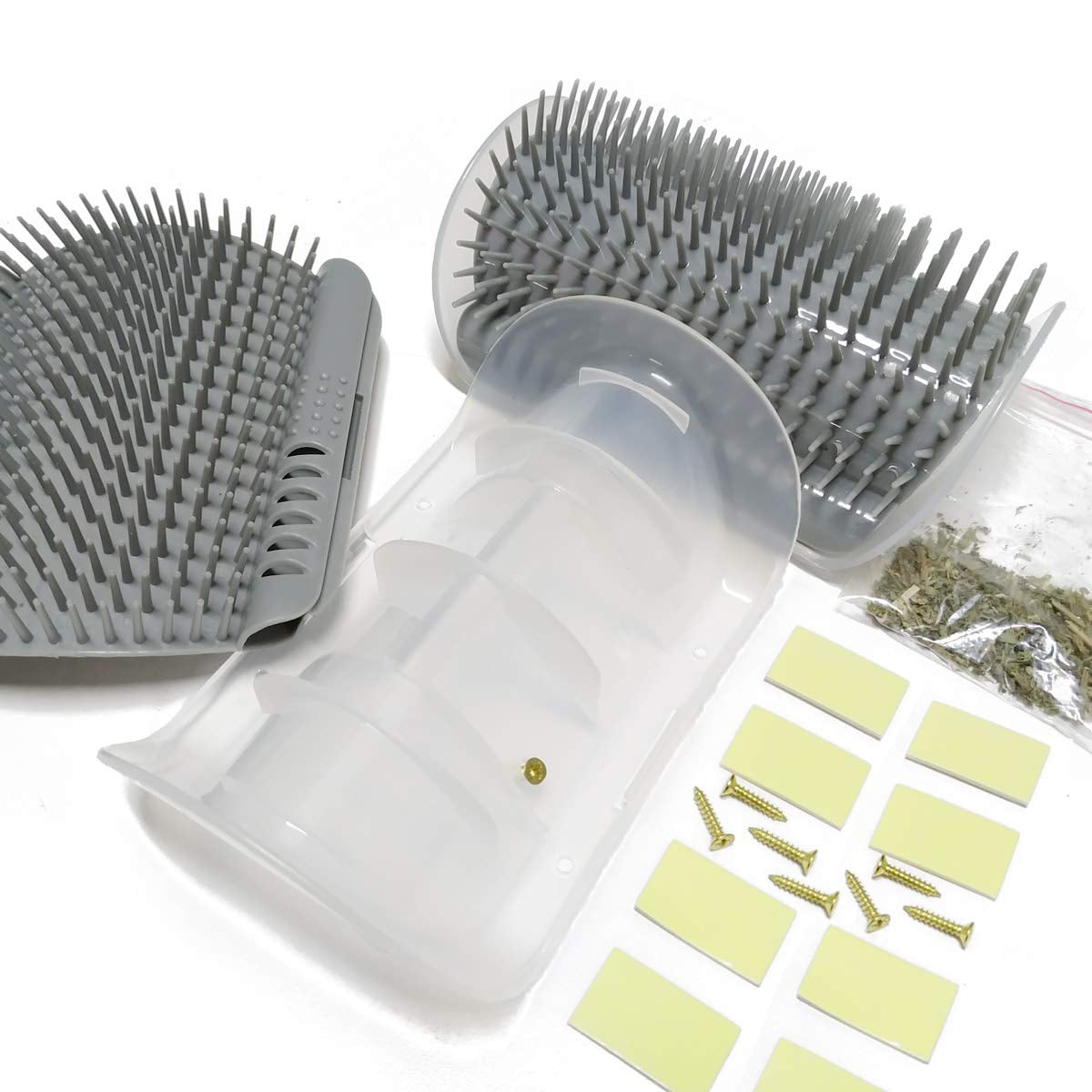 FurEase 2-Pack Self Groomer & Massage Comb - Wall Corner Scratcher with Catnip for Cats & Dogs