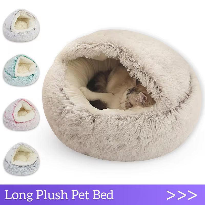 CozyNest 2-in-1 Winter Plush Cat Bed & Basket - Warm Cat House, Sleep Bag & Nest for Small Dogs & Cats