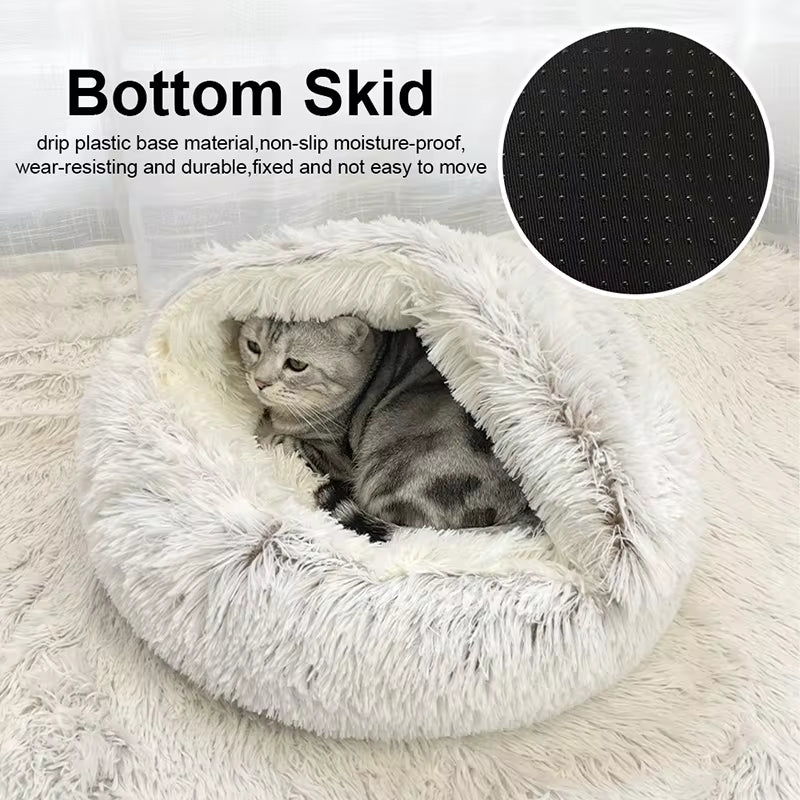 CozyNest 2-in-1 Winter Plush Cat Bed & Basket - Warm Cat House, Sleep Bag & Nest for Small Dogs & Cats