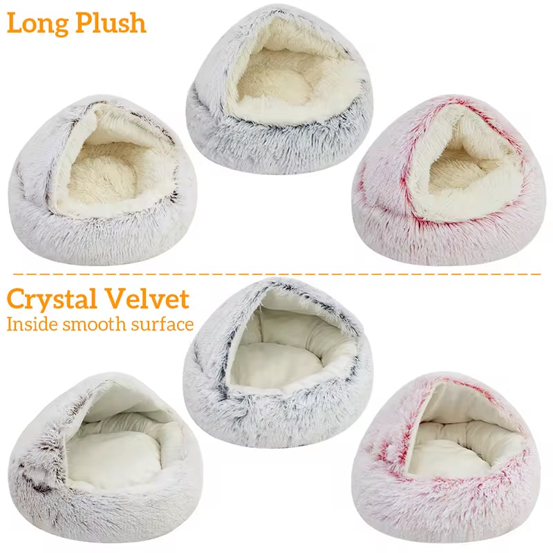 CozyNest 2-in-1 Winter Plush Cat Bed & Basket - Warm Cat House, Sleep Bag & Nest for Small Dogs & Cats