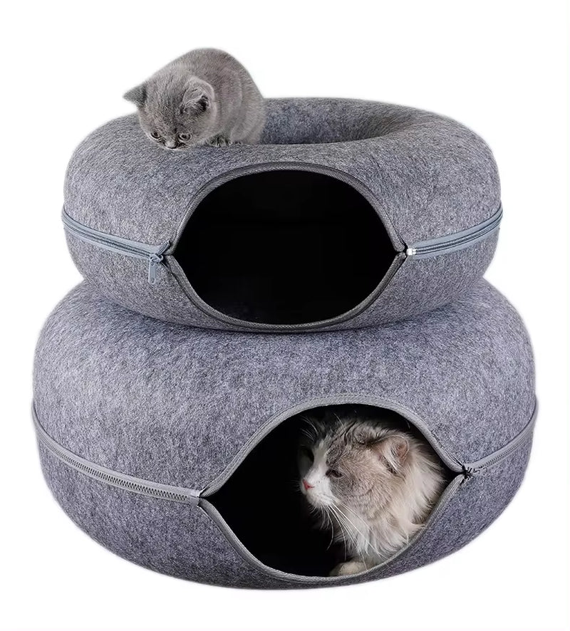 CozyTunnel Donut Cat Bed & Play Toy - Dual-Use Interactive Tunnel for Cats, Kittens, Ferrets & Rabbits