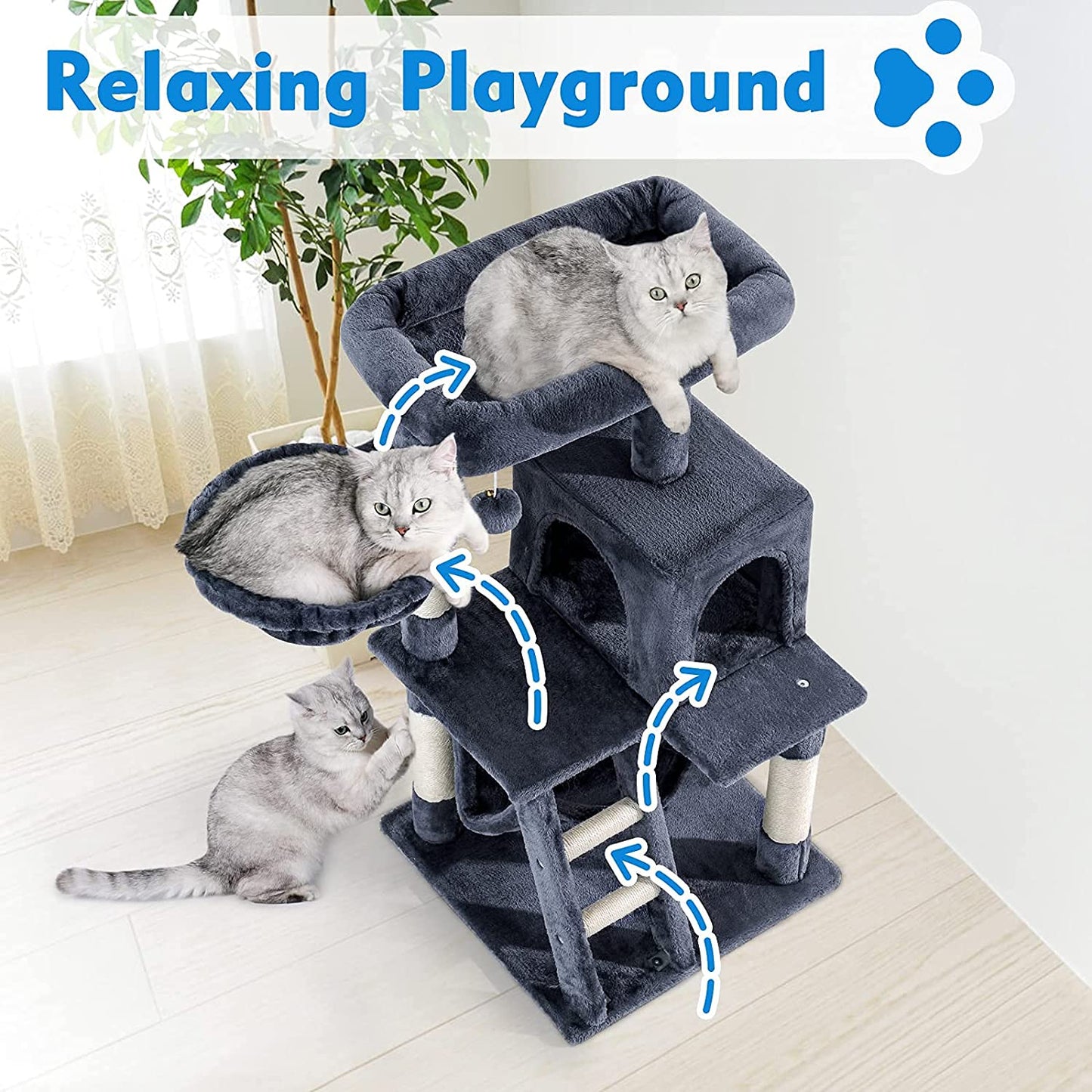 SkyClimb 39-Inch Cat Tree - Multi-Level Tower with Scratching Posts, Condo & Plush Perch for Kittens & Cats