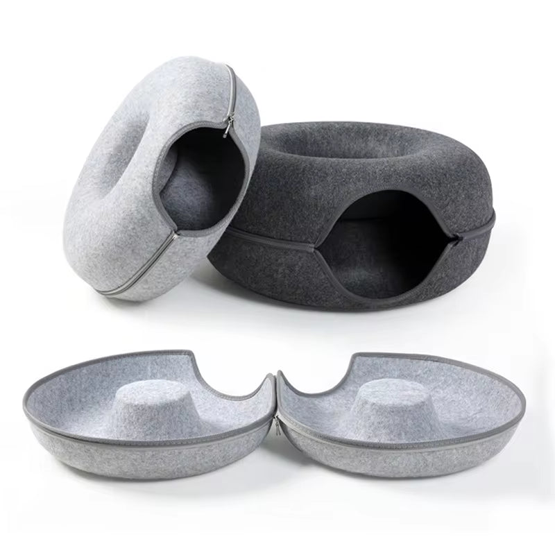 CozyTunnel Donut Cat Bed & Play Toy - Dual-Use Interactive Tunnel for Cats, Kittens, Ferrets & Rabbits