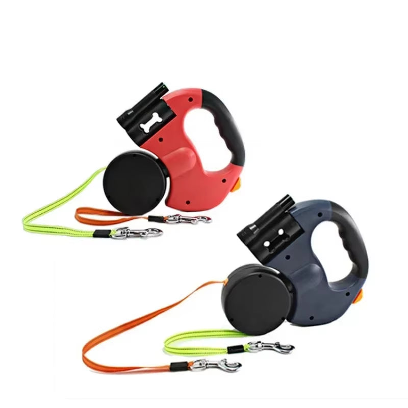 GlowLeash LED Automatic Retractable Dog Leash - Dual-Headed with Plastic Bag Box for Convenient Walks