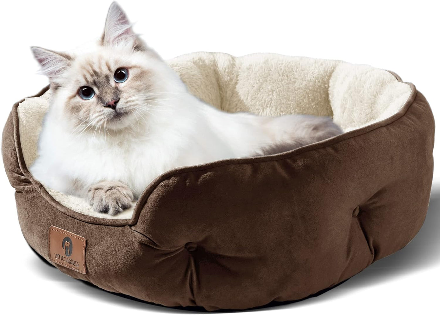 CozyNest Small Dog & Cat Bed - Soft, Machine Washable with Anti-Slip & Water-Resistant Oxford Bottom (20 Inches, Brown)